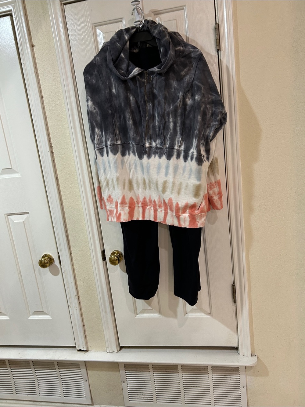 Women’s Tie-Dye Pullover Hoodie in Black, White & Coral